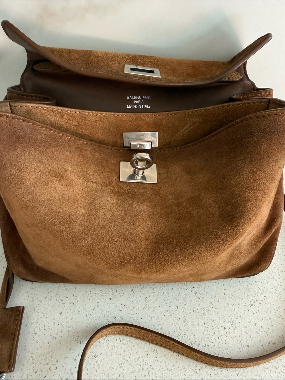 Balenciaga Mini Rodeo Handbag Waxed Suede Crossbody/Top Handle Camel - Picture 3 of 14